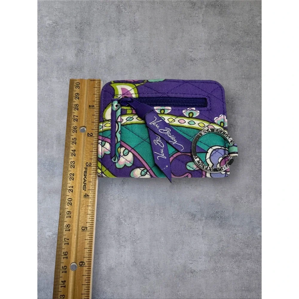 Vera Bradley ID Case Wallet Womens HEATHER Purple Paisley Quilted Keychain EUC